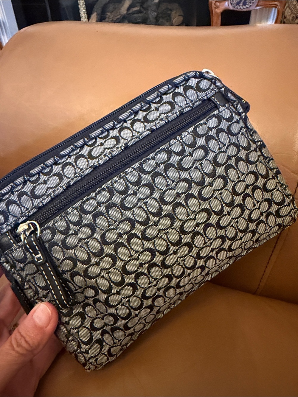Coach Signature Jacquard Cosmetic Case in Gray and Black - Picture 5 of 10